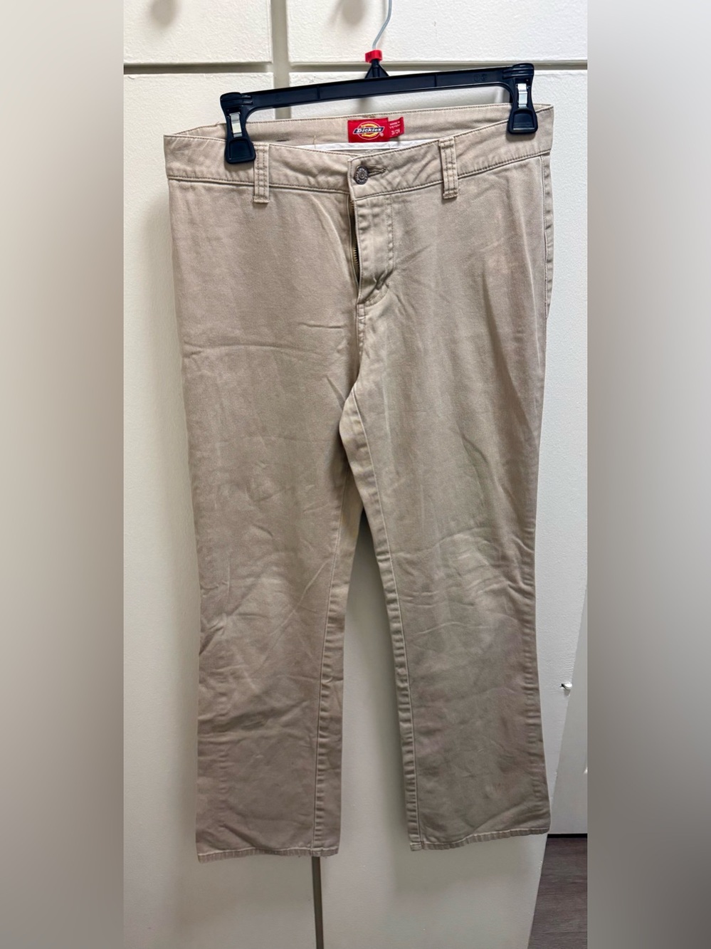 Dickies Khaki Pants with Red Logo Patch